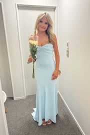 Strapless Blue Fitted Long Maxi Dress