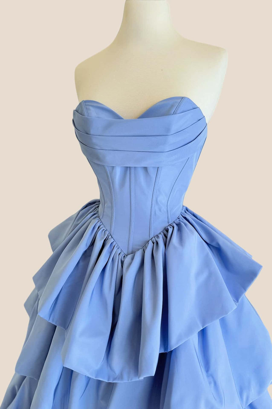Blue Corset A-line Ruffle Prom Gown