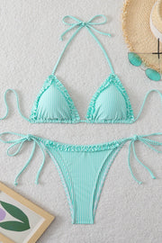 Red Halter Striped Two-piece Bikini Set