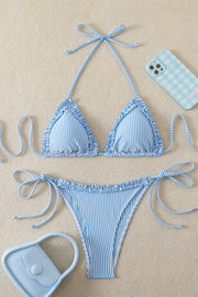 Red Halter Striped Two-piece Bikini Set