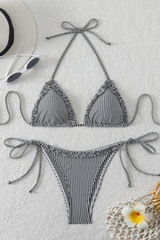 Red Halter Striped Two-piece Bikini Set