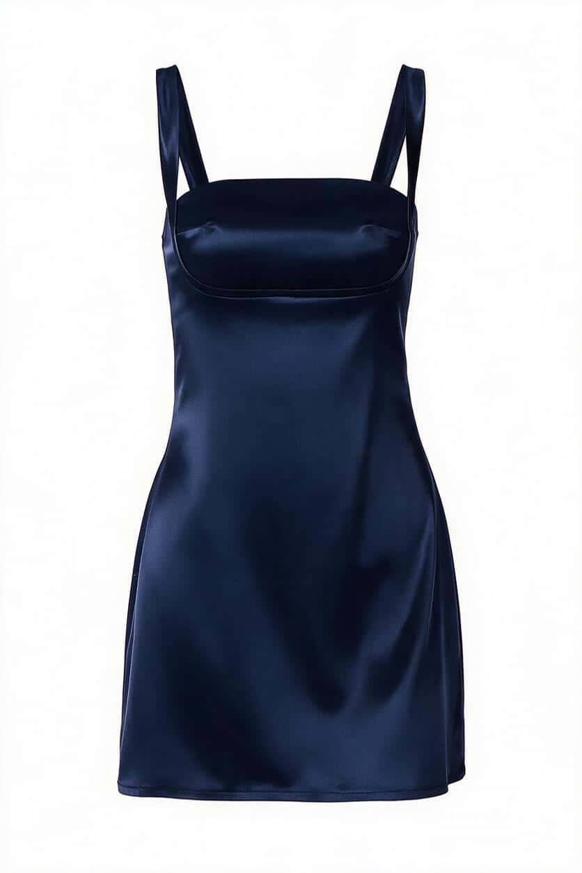 Navy Blue Satin Square Neck Short Dress – Ohmollydress