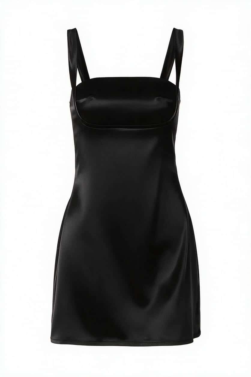 Navy Blue Satin Square Neck Short Dress
