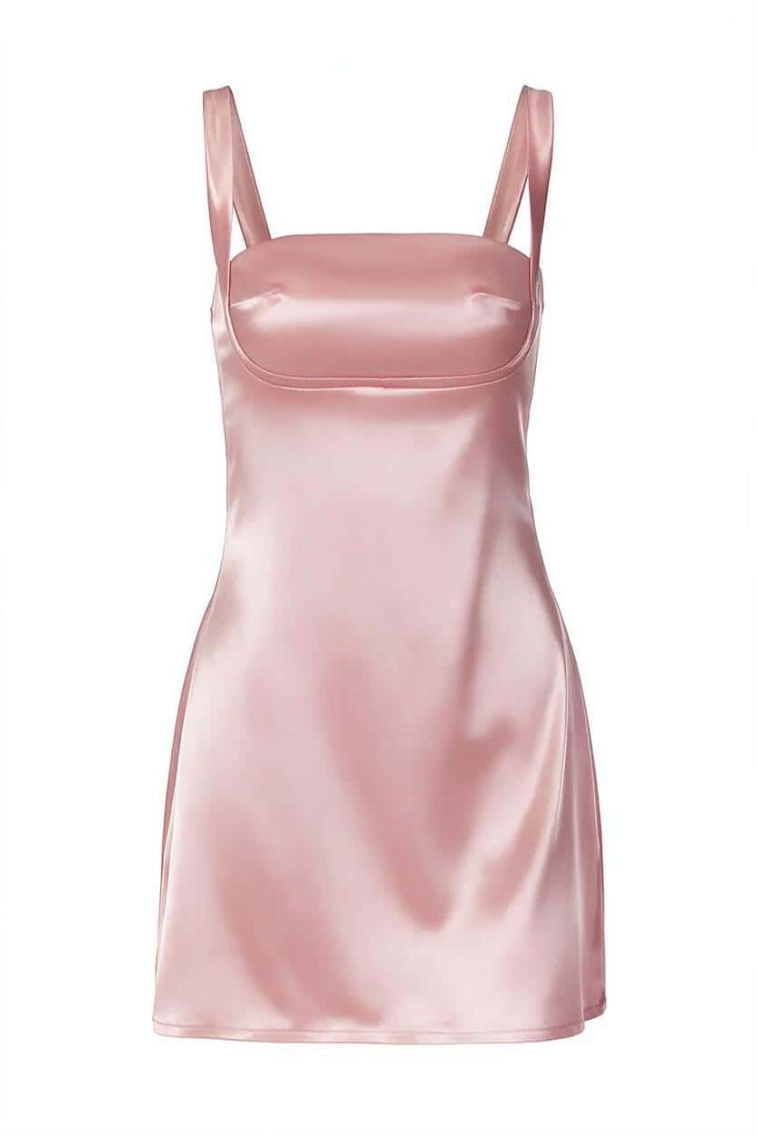 Navy Blue Satin Square Neck Short Dress