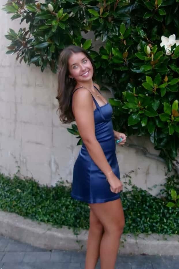Navy Blue Satin Square Neck Short Dress
