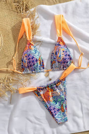 Yellow Print Straps Two-Piece Bikini Set