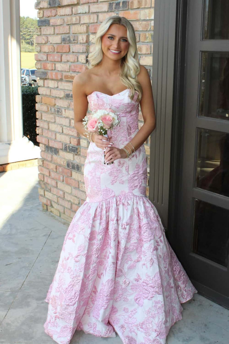 Blue Floral Jacquard Mermaid Long Prom Dress