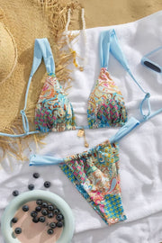 Yellow Print Straps Two-Piece Bikini Set