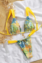 Yellow Print Straps Two-Piece Bikini Set