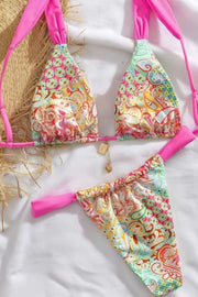 Yellow Print Straps Two-Piece Bikini Set