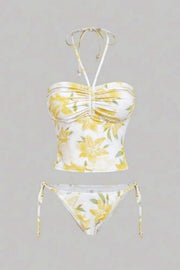 Yellow Halter Floral Two-piece Bikini Set