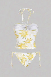 Yellow Halter Floral Two-piece Bikini Set