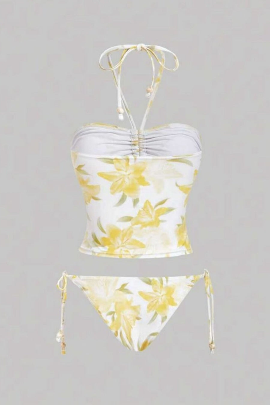 Yellow Halter Floral Two-piece Bikini Set