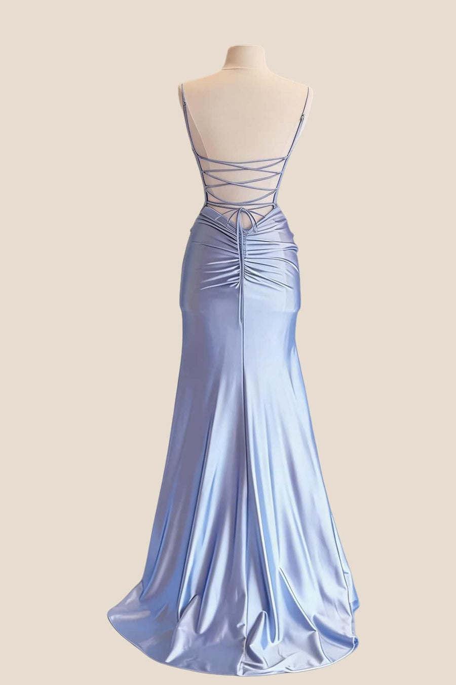 Blue Satin V Neck Mermaid Prom Dress  Ohmollydress