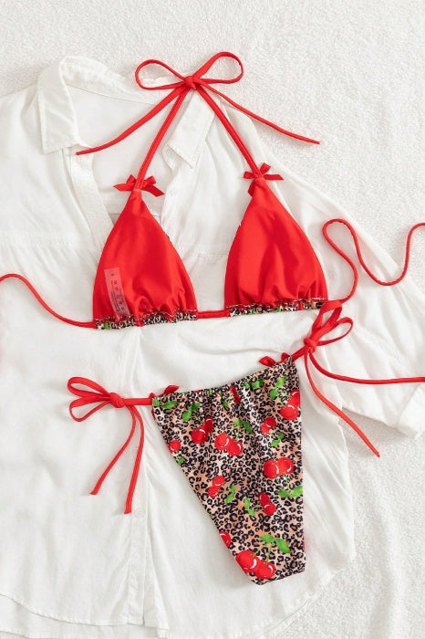 Red Print Two-Piece Bikini Set