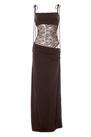 Straps Brown Sheer Tight Long Dress