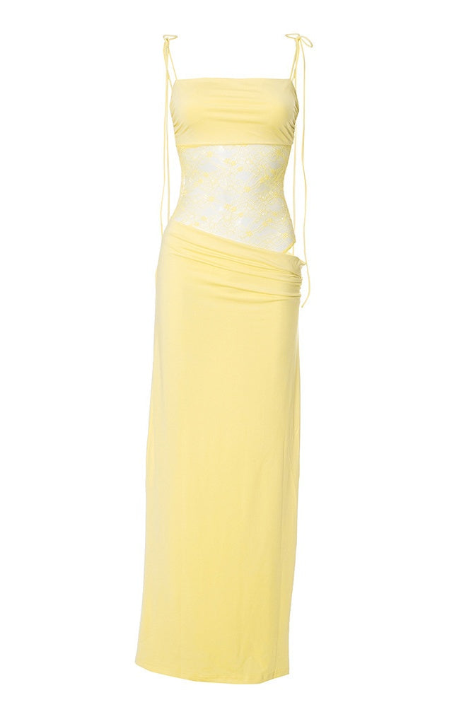 Straps Brown Sheer Tight Long Dress