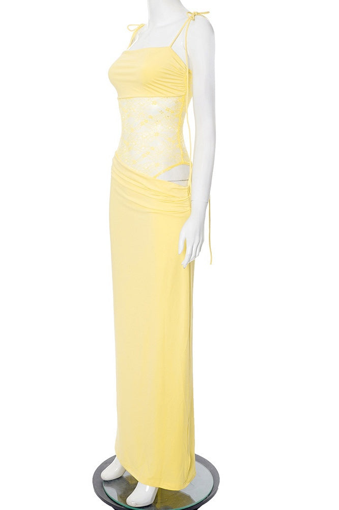 Straps Brown Sheer Tight Long Dress