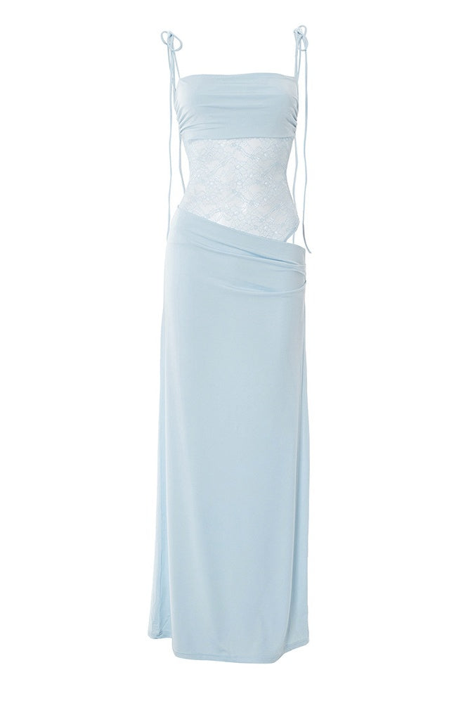 Straps Brown Sheer Tight Long Dress