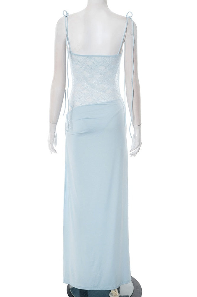 Straps Brown Sheer Tight Long Dress