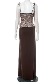 Straps Brown Sheer Tight Long Dress
