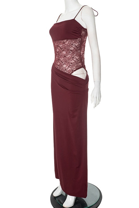 Straps Brown Sheer Tight Long Dress