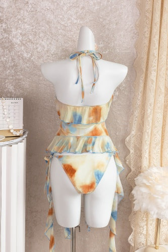 Floral Fringe Tulle 3-Piece Bikini Set