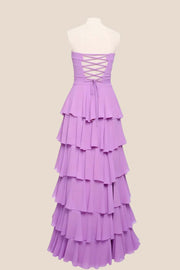 Lilac Strapless Chiffon Ruffle Maxi Dress