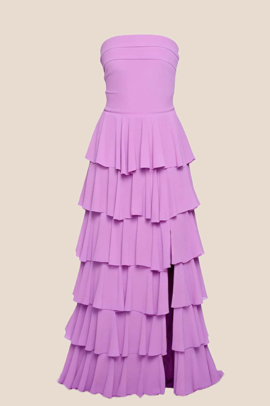 Lilac Strapless Chiffon Ruffle Maxi Dress
