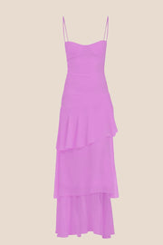 Straps Royal Blue Chiffon Ruffle Maxi Dress