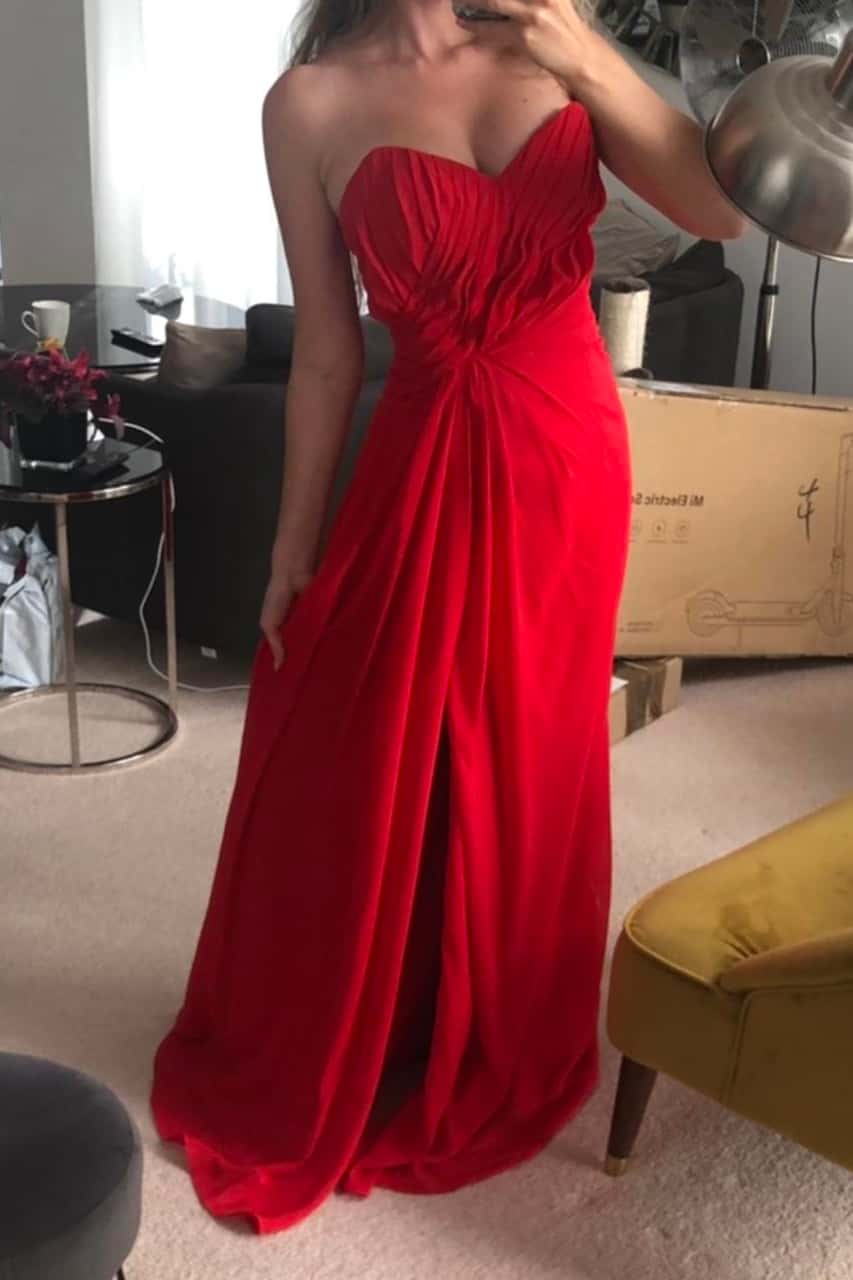Sweetheart Red Chiffon Ruched Long Dress