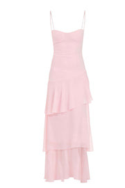 Straps Fuchsia Chiffon Ruffle Maxi Dress