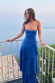 Straps Fuchsia Chiffon Ruffle Maxi Dress