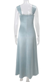 Cap Sleeves Beaded Blue Empire Satin Dress