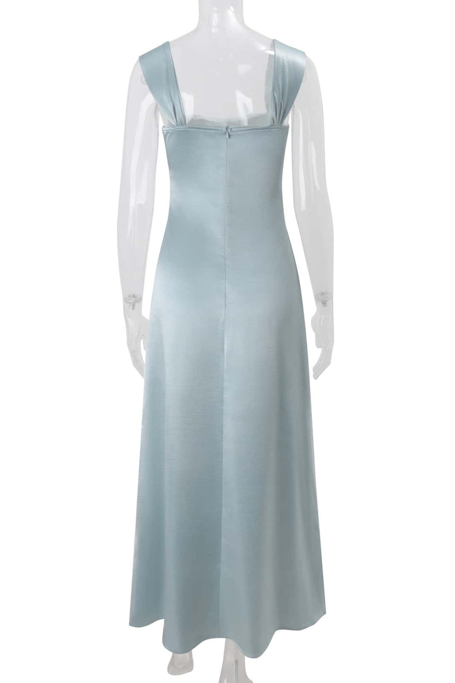 Cap Sleeves Beaded Blue Empire Satin Dress