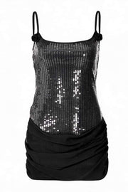 Light Blue Sequin Straps Ruched Tight Mini Dress