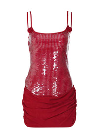 Light Blue Sequin Straps Ruched Tight Mini Dress