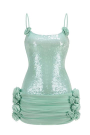 Rosette Mint Green Sequin Tight Mini Dress