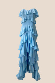 Strapless Lilac Ruffle Tiered Long Chiffon Dress