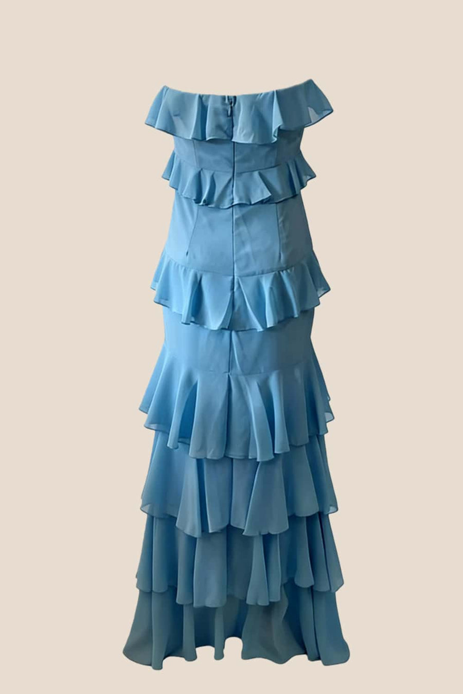 Strapless Lilac Ruffle Tiered Long Chiffon Dress