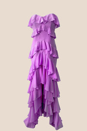 Strapless Lilac Ruffle Tiered Long Chiffon Dress