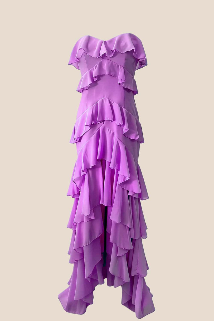 Strapless Lilac Ruffle Tiered Long Chiffon Dress