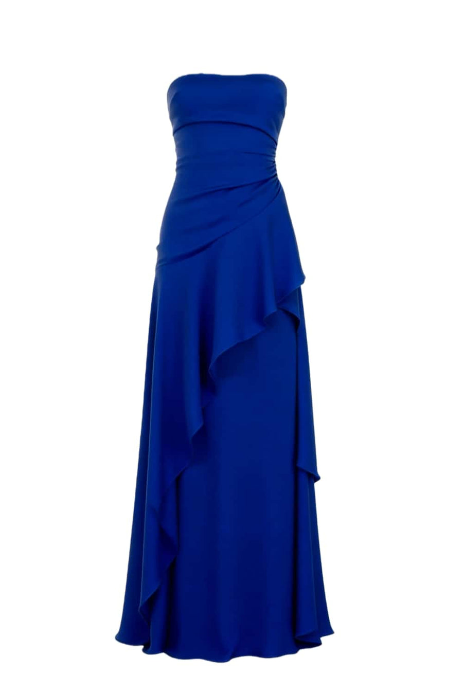 Sky Blue Strapless Ruched Slit Dress