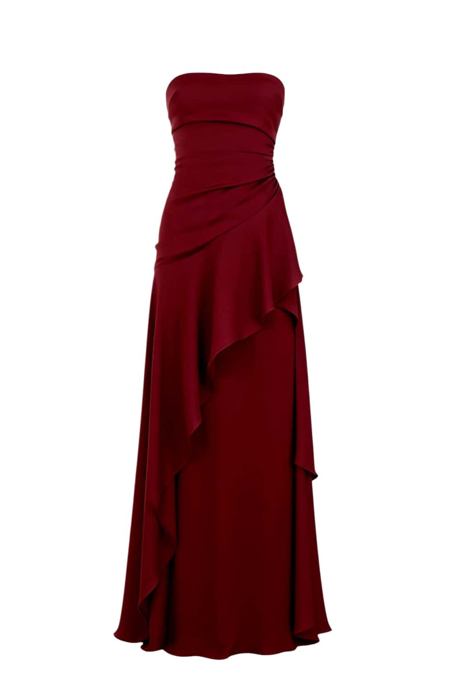 silky satin high slit ruched strapless party maxi dress Faeriesty Pink Strapless Party Dress Wedding Dresses Formal Gowns Prom Bridesmaid Ruched Bust Waist Lace-Up Back High Slit Mesh Slim Fit Bod,S