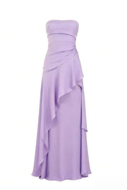 Sky Blue Strapless Ruched Slit Dress