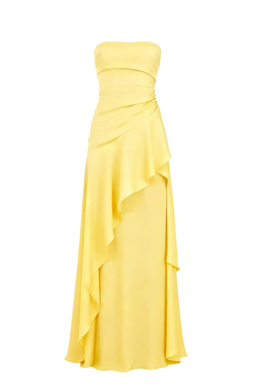 Sky Blue Strapless Ruched Slit Dress