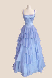 Square Neck Lavender Corset Ruffle Prom Dress