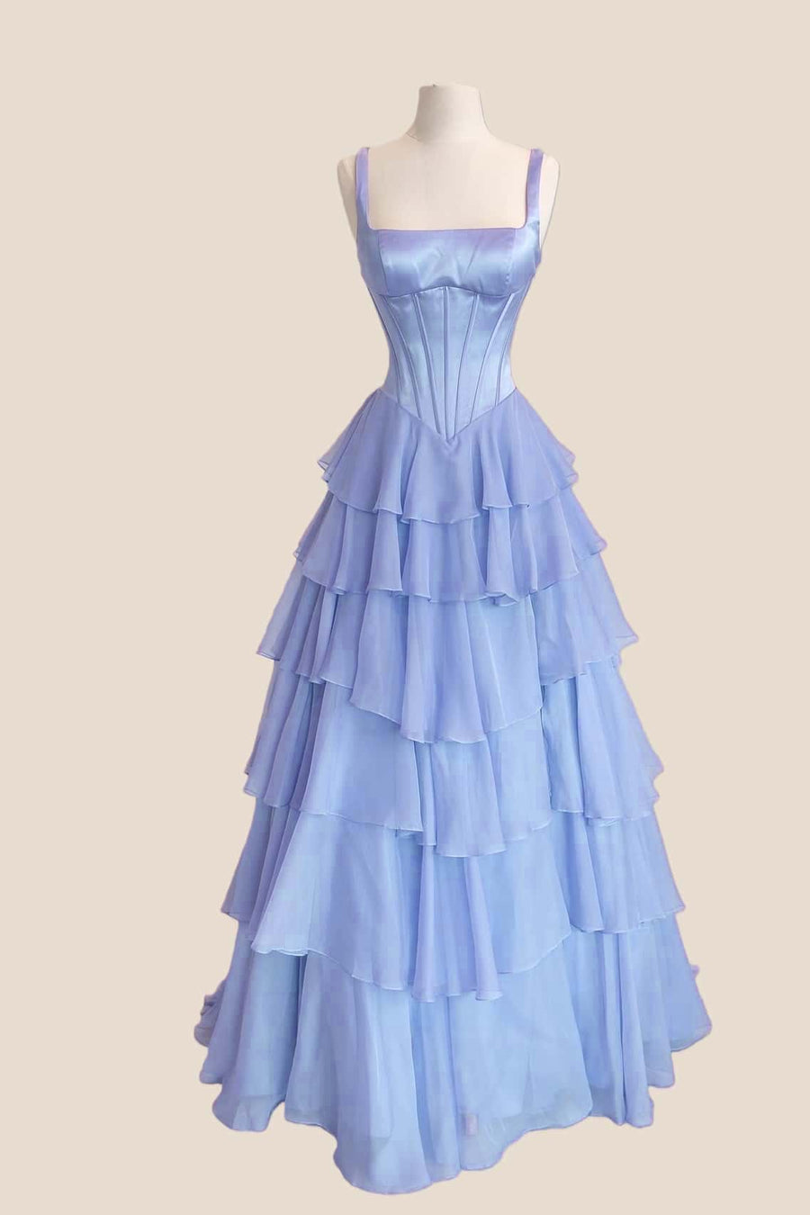 Square Neck Lavender Corset Ruffle Prom Dress