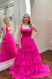 Square Neck Lavender Corset Ruffle Prom Dress