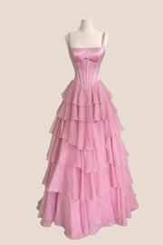 Square Neck Lavender Corset Ruffle Prom Dress